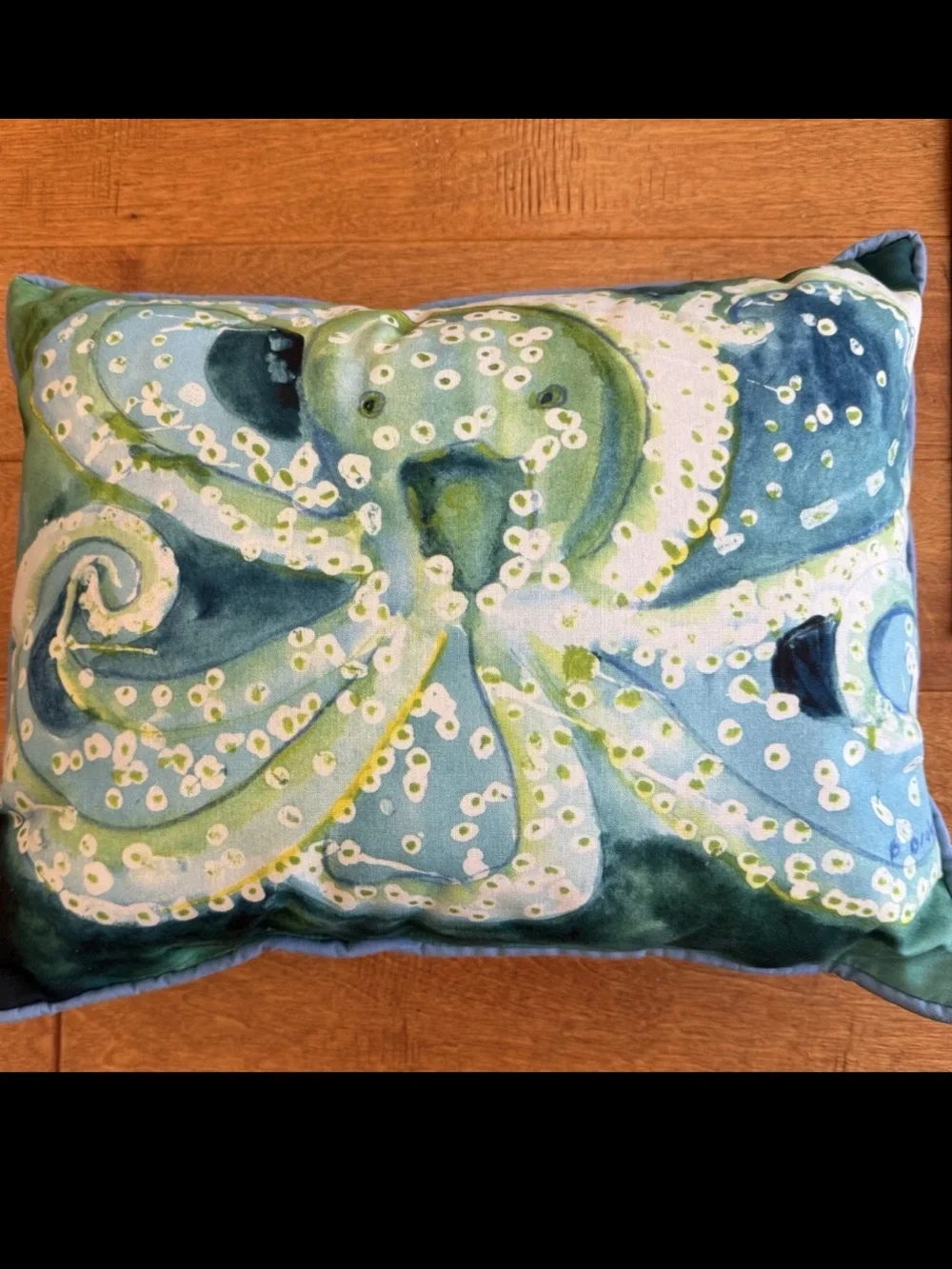 Betsy Drake Octopus Throw Pillow 15” X 19” Artist Water Resistant NEW Blue Green